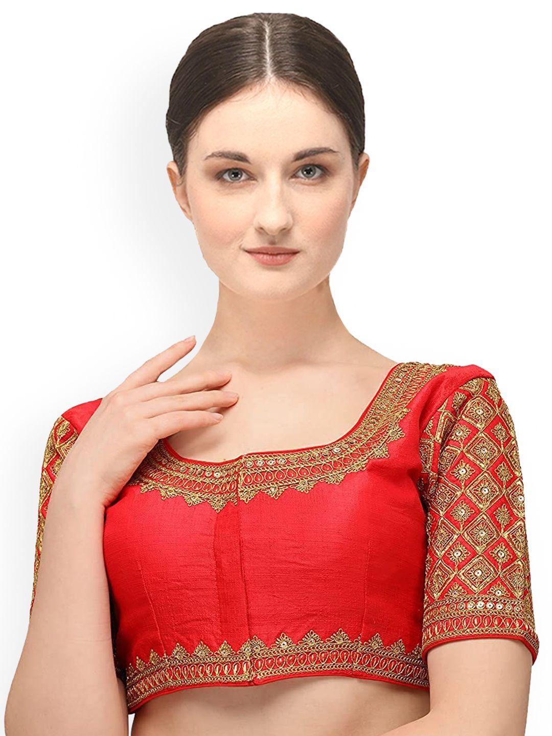 sumaira tex women red & gold-coloured embroidered saree blouse