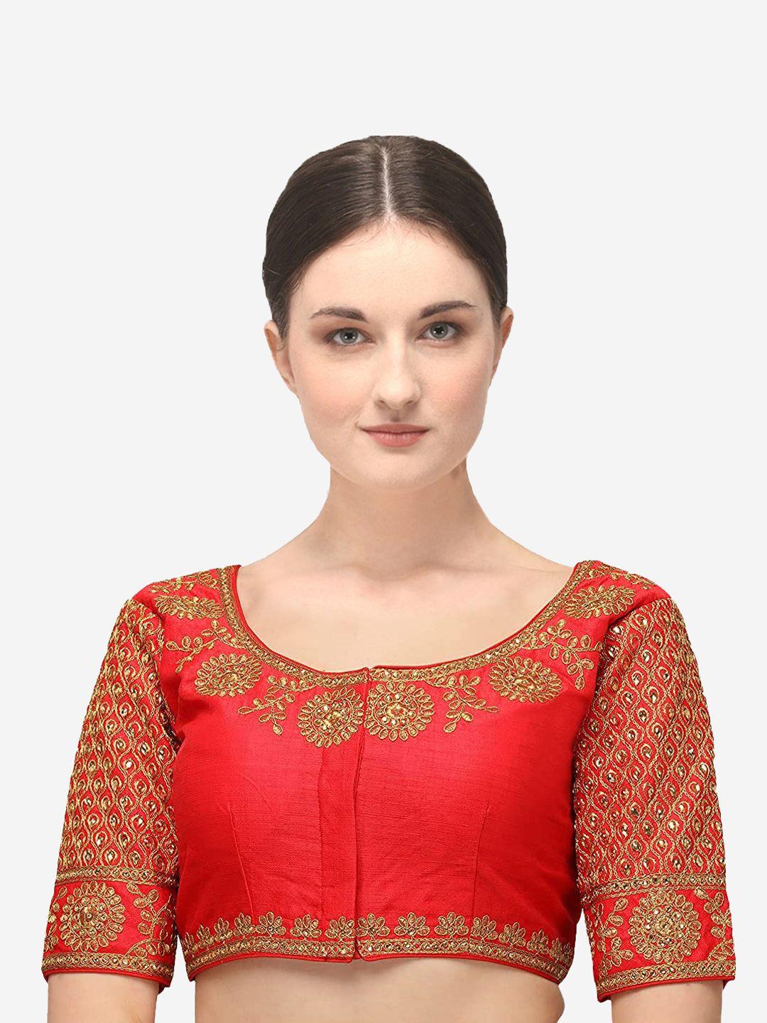 sumaira tex women red embroidered saree blouse