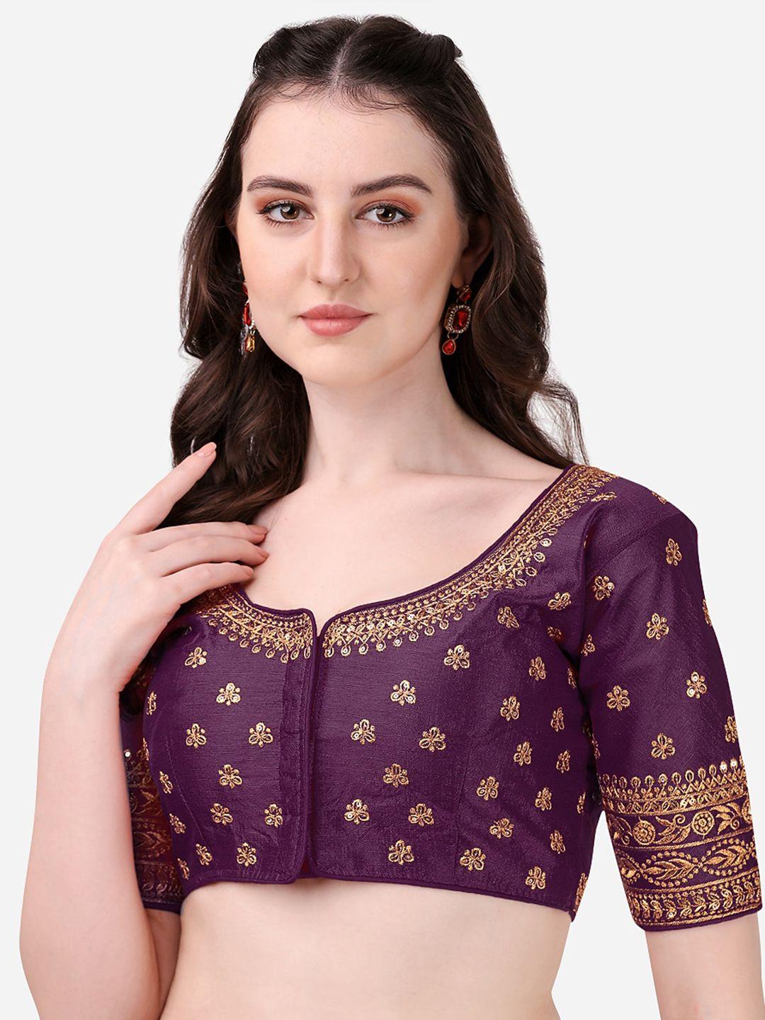 sumaira tex women violet and gold-toned embroidered saree blouse