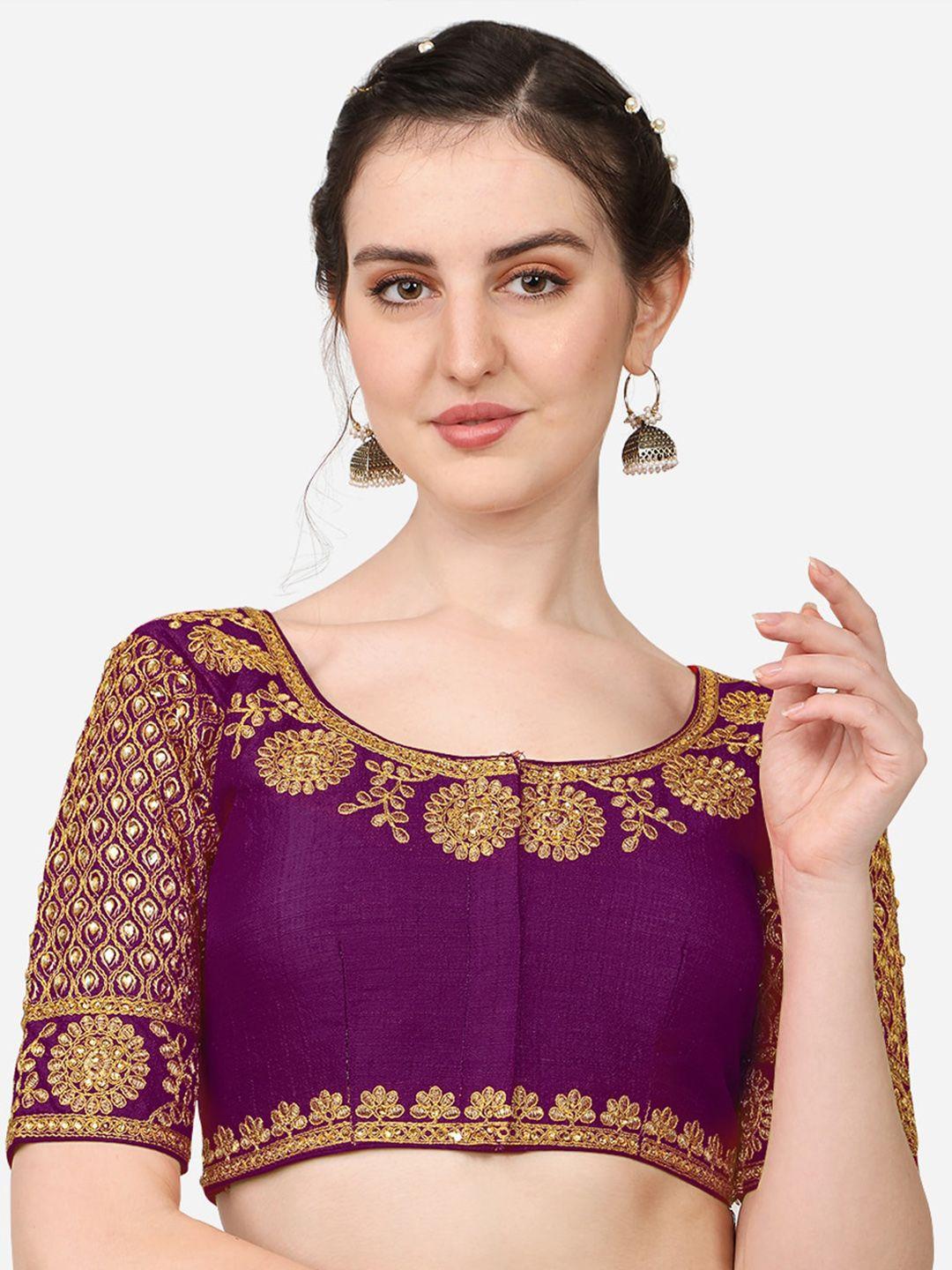 sumaira tex women violet embroidered  saree blouse
