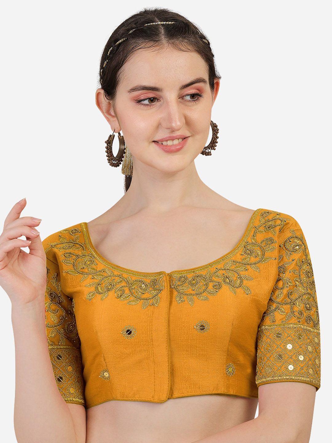 sumaira tex women yellow & gold embroidered saree blouse