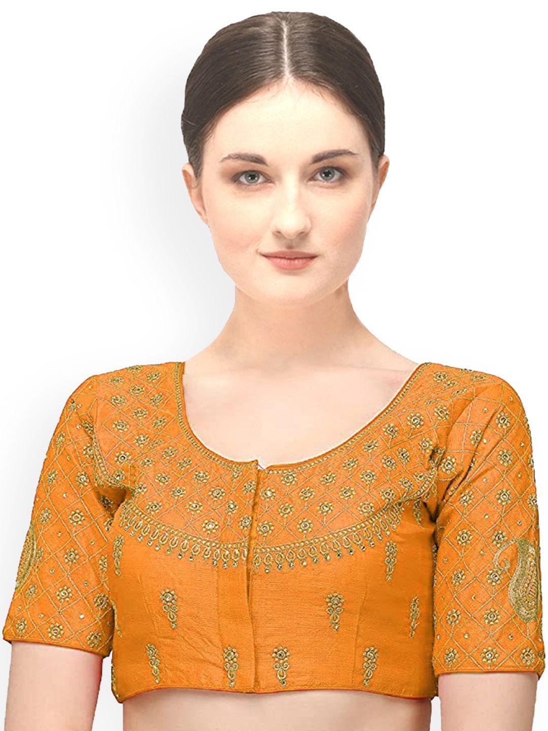 sumaira tex women yellow embroidered readymade saree blouse