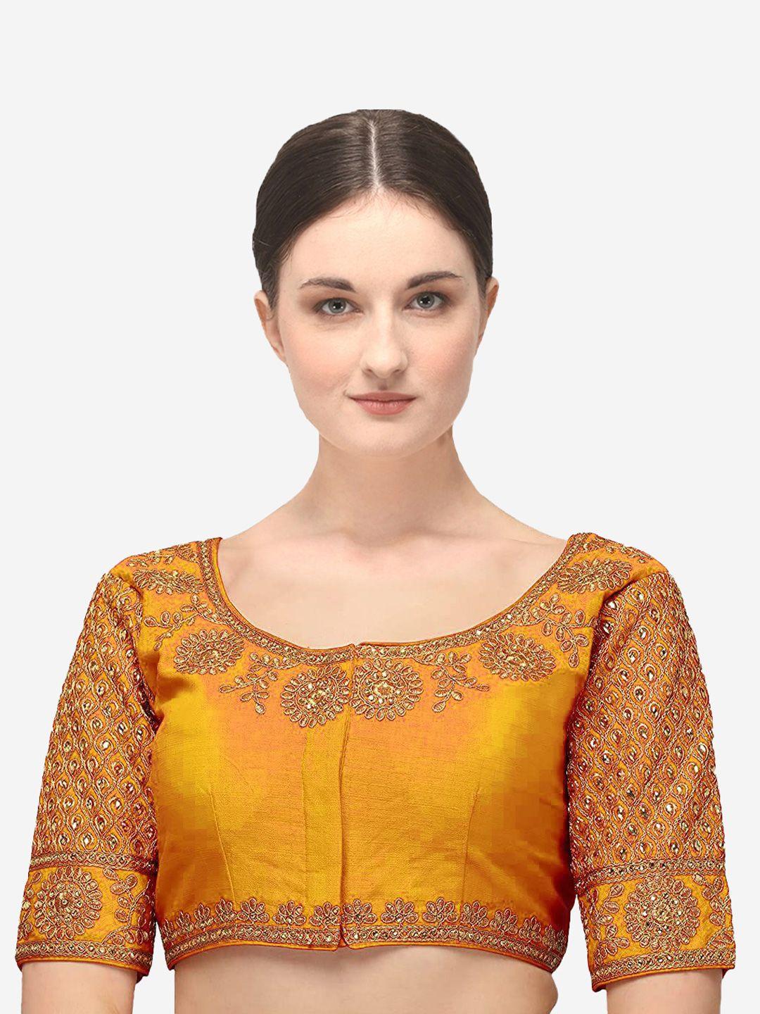 sumaira tex women yellow embroidered saree blouse