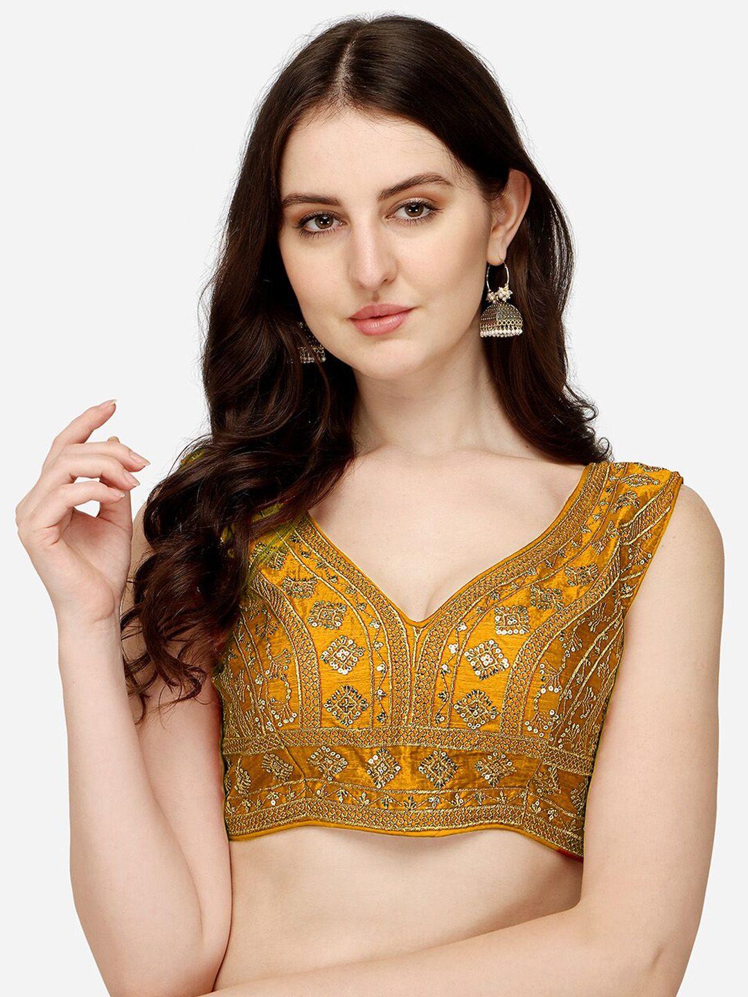 sumaira tex women yellow embroidered silk saree blouse