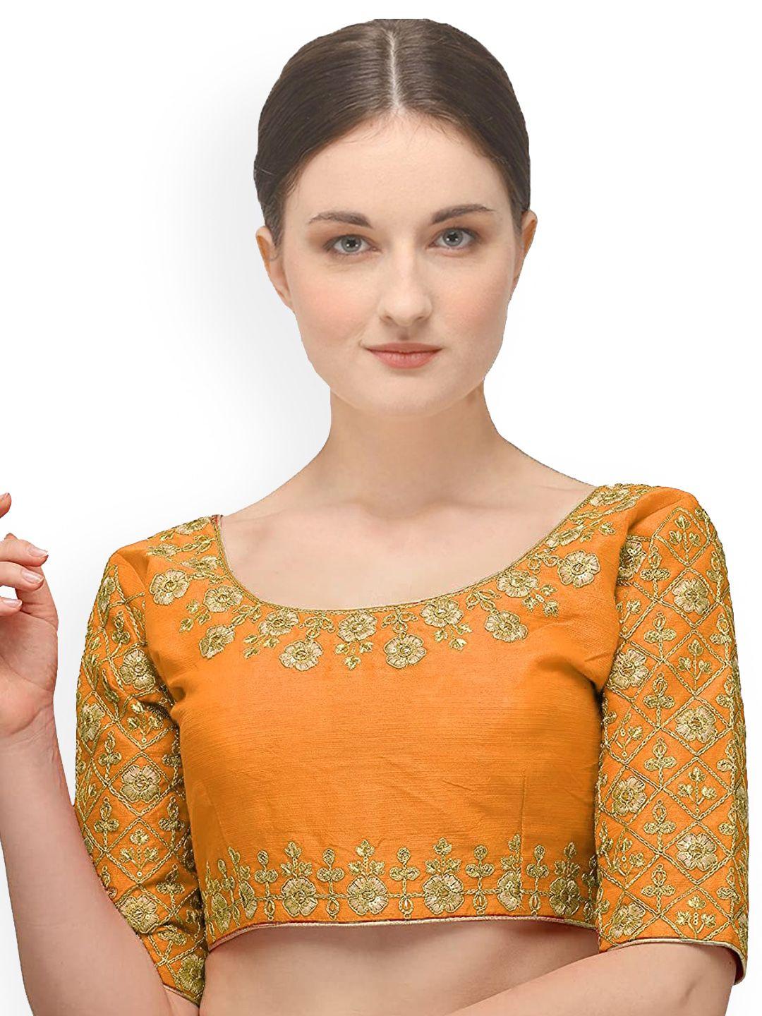 sumaira tex yellow & gold-coloured embroidered saree blouse