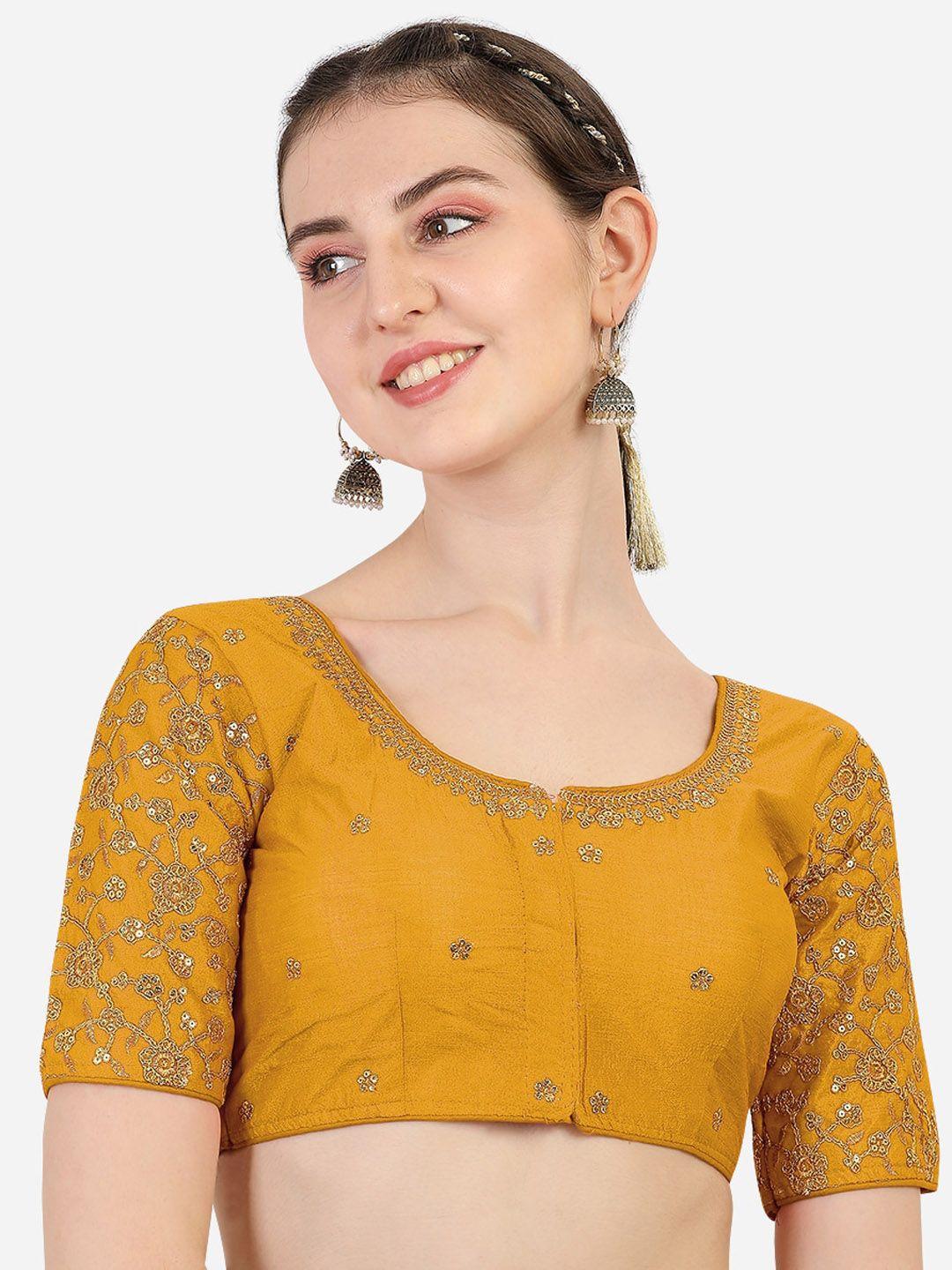 sumaira tex yellow embroidered silk saree blouse