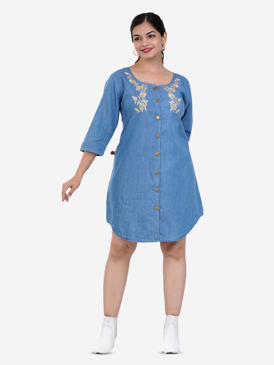 sumavi-fashion-floral-embroidered-denim-cotton-shirt-dress