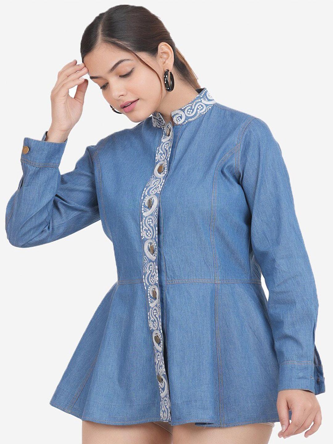 sumavi-fashion blue denim shirt mini dress