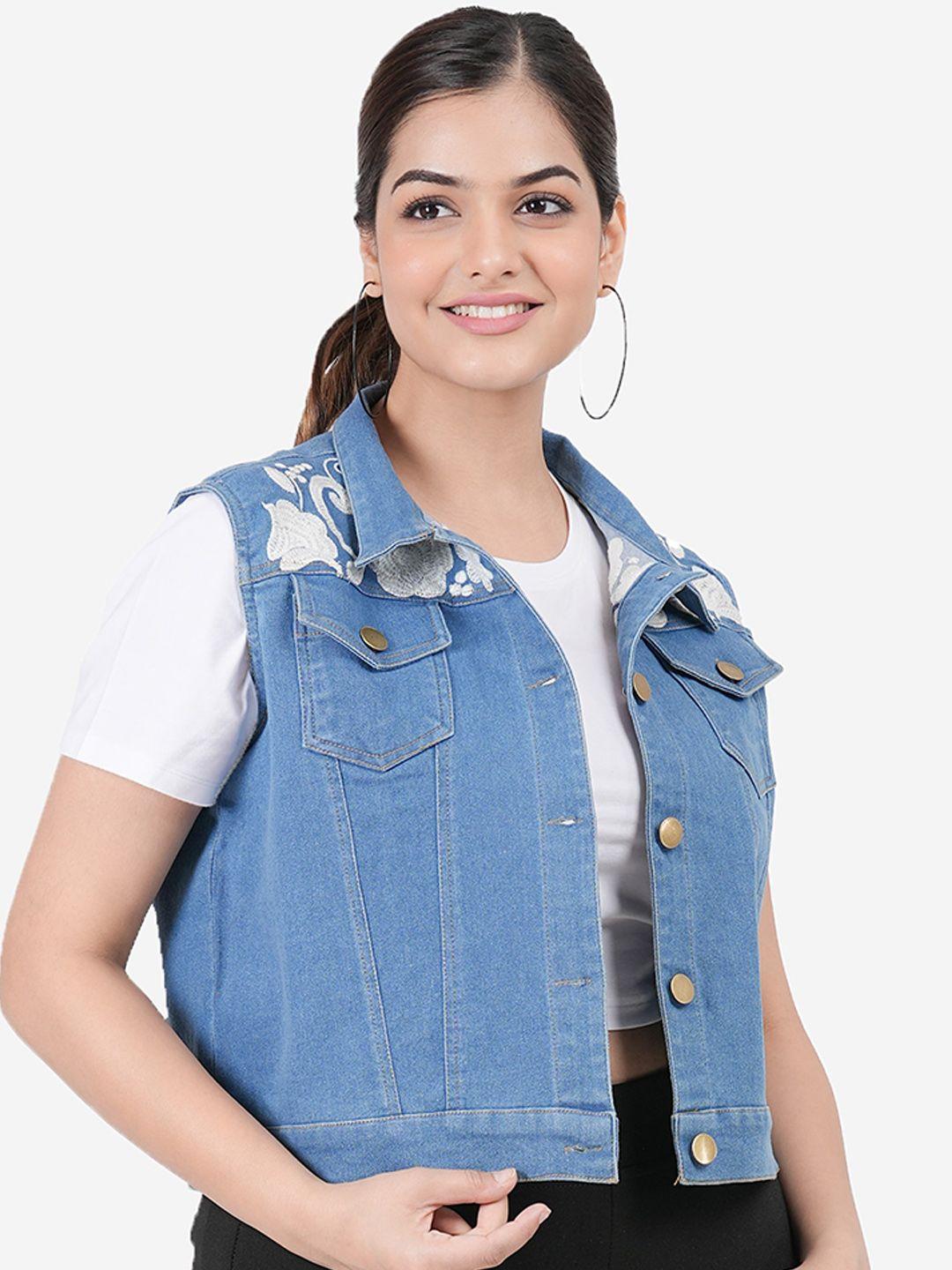 sumavi-fashion embroidered crop denim jacket