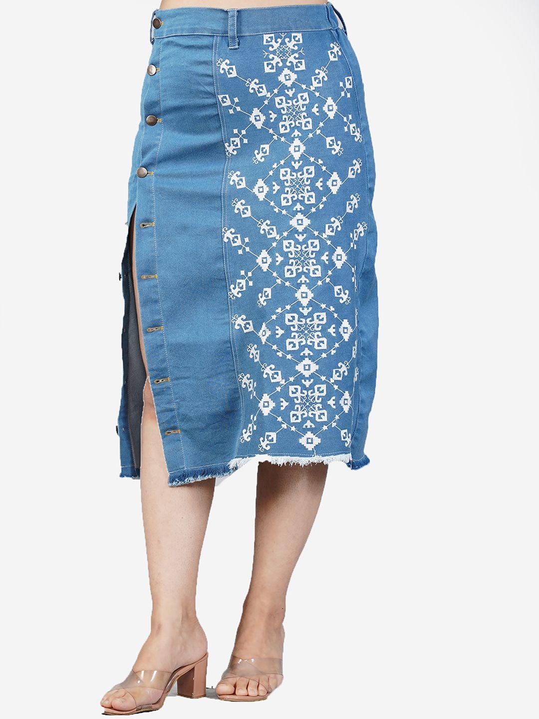 sumavi-fashion embroidered denim straight skirt