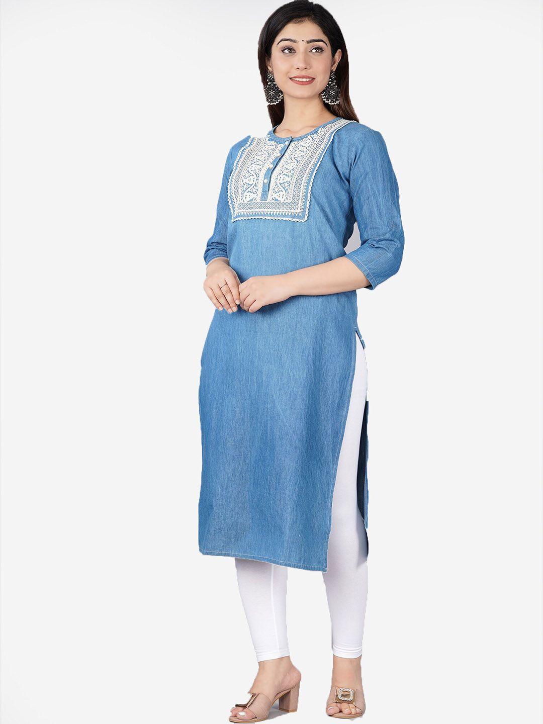 sumavi-fashion ethnic motifs yoke design denim kurta