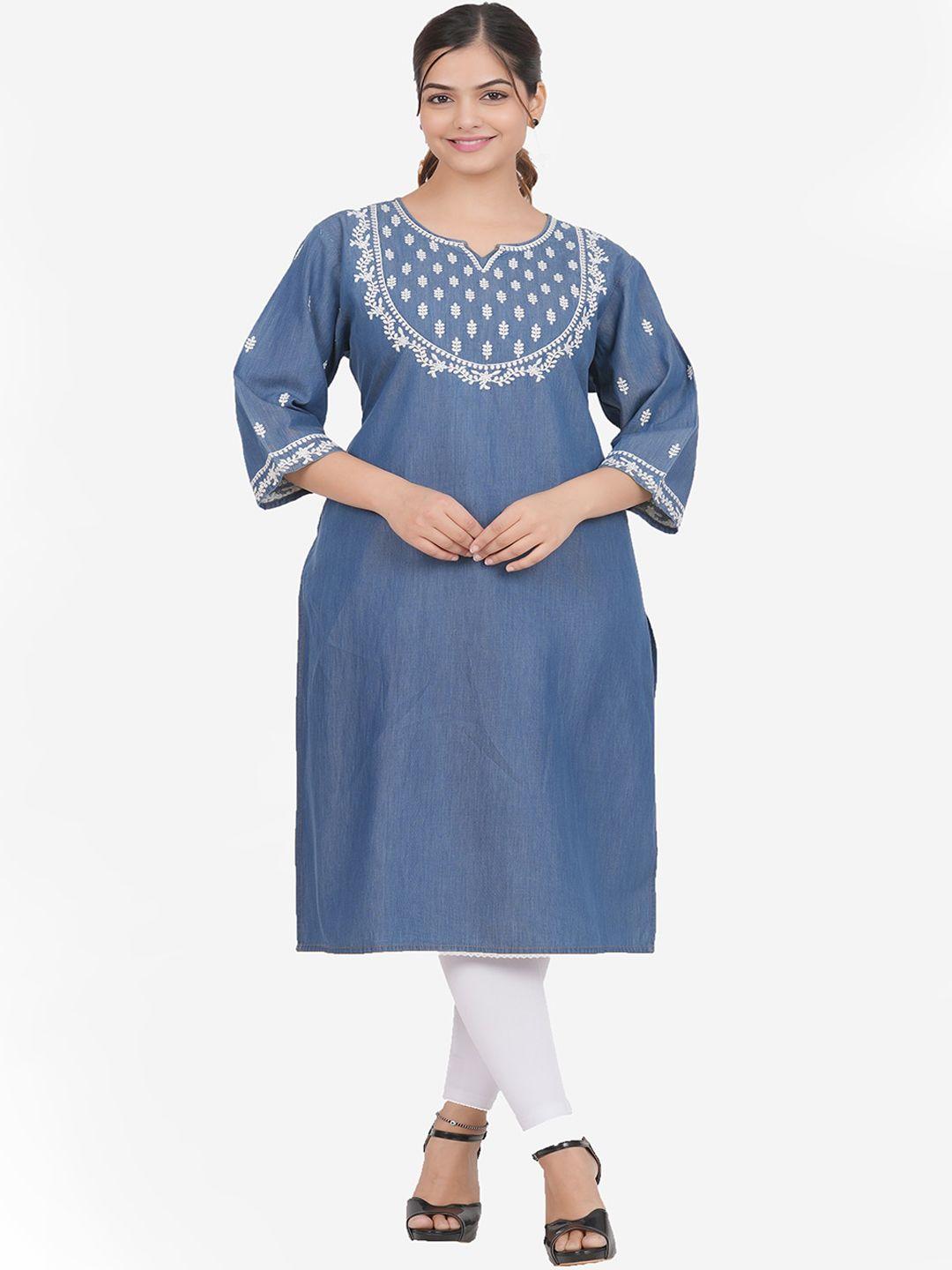 sumavi-fashion ethnic motifs yoke design thread work denim kurta