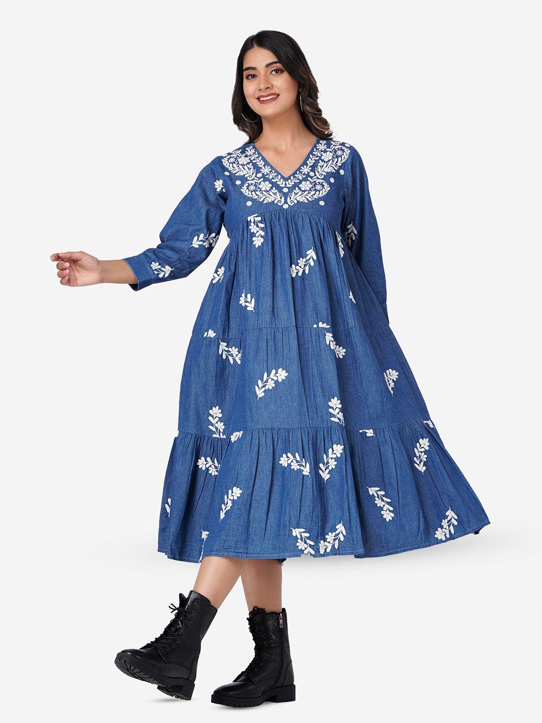 sumavi-fashion floral embroidered organic cotton empire dress