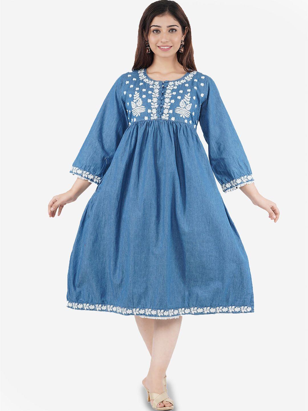 sumavi-fashion organic cotton denim a-line midi dress