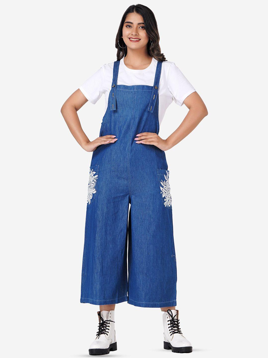 sumavi-fashion solid embroidered denim dungarees