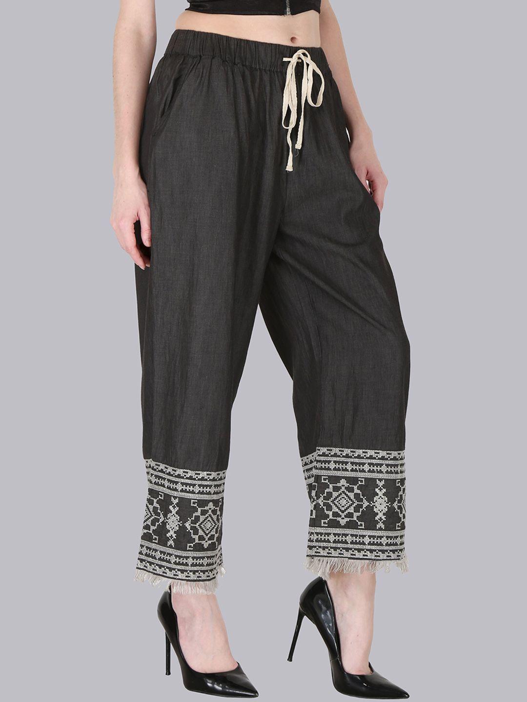 sumavi-fashion women embroidered straight fit denim trousers