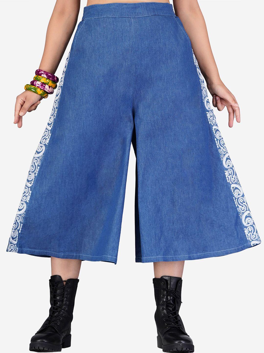 sumavi-fashion women mid-rise cropped denim culottes trousers