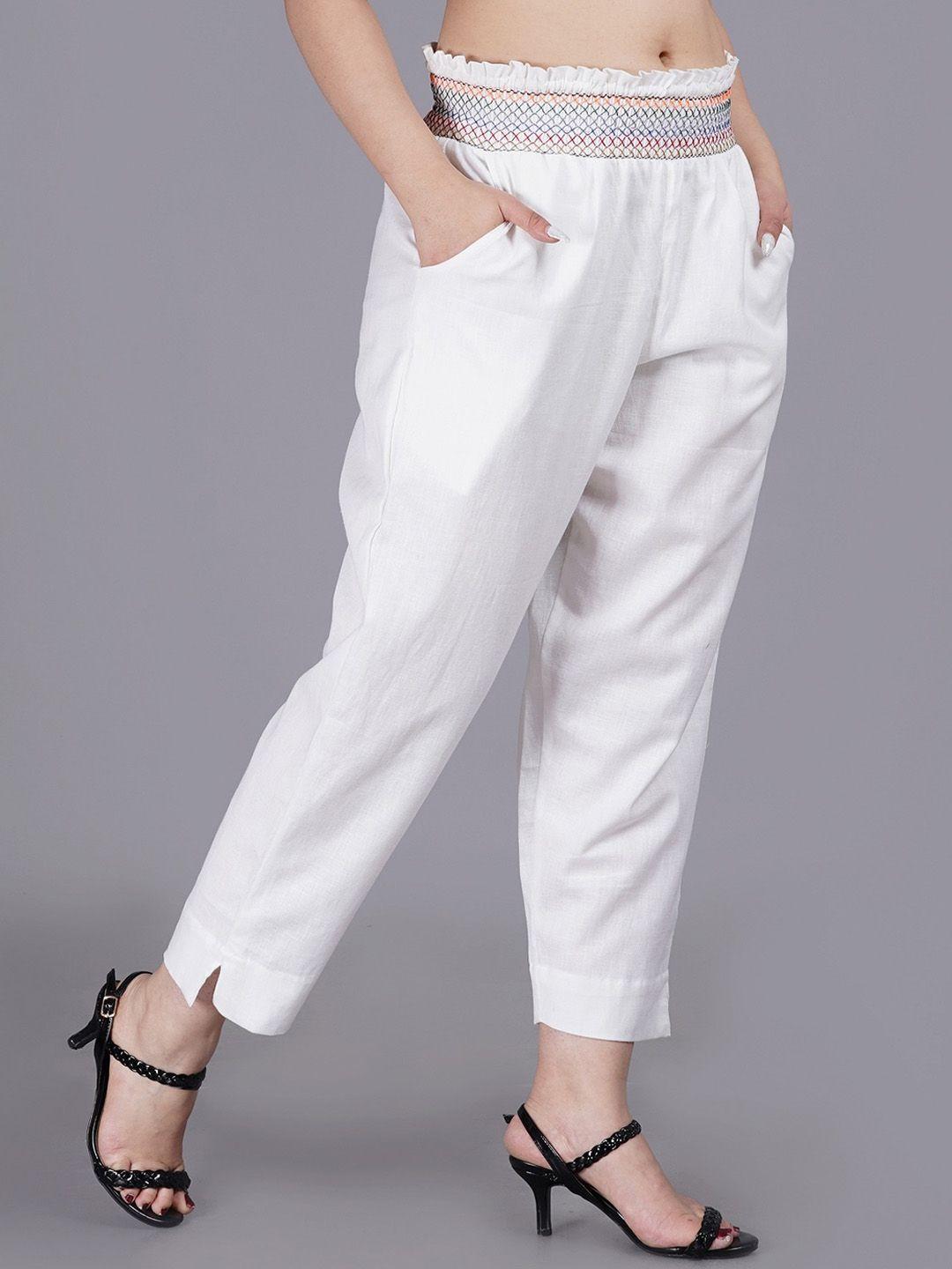 sumavi-fashion women white cotton trousers