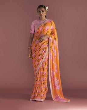 summer mist saree with patch border