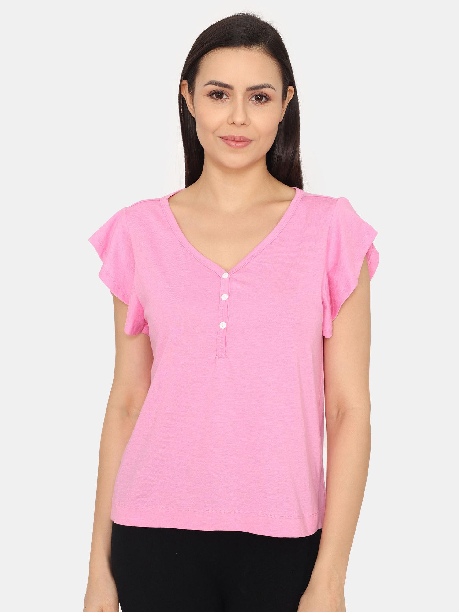 summer thyme knit cotton top - begonia pink