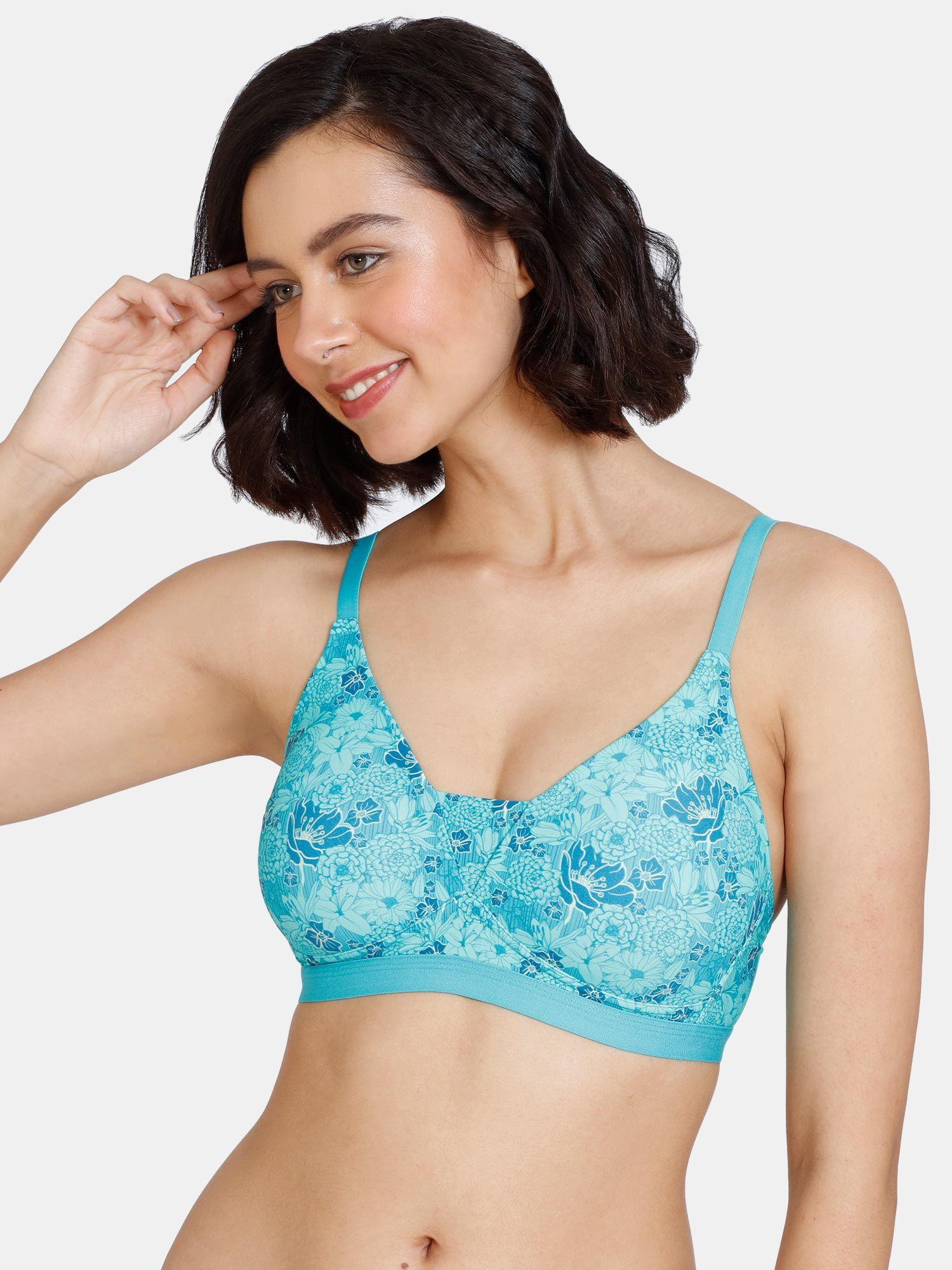 summer blooms padded non-wired 3-4th coverage t-shirt bra - ceramic-blue