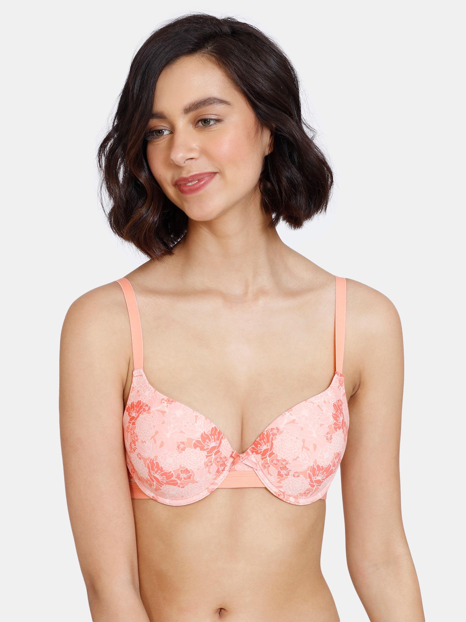 summer blooms push-up wired medium coverage bra - desert flower-peach