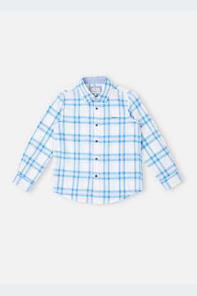 summer blue collection checks blended fabric round neck boys shirt - aqua