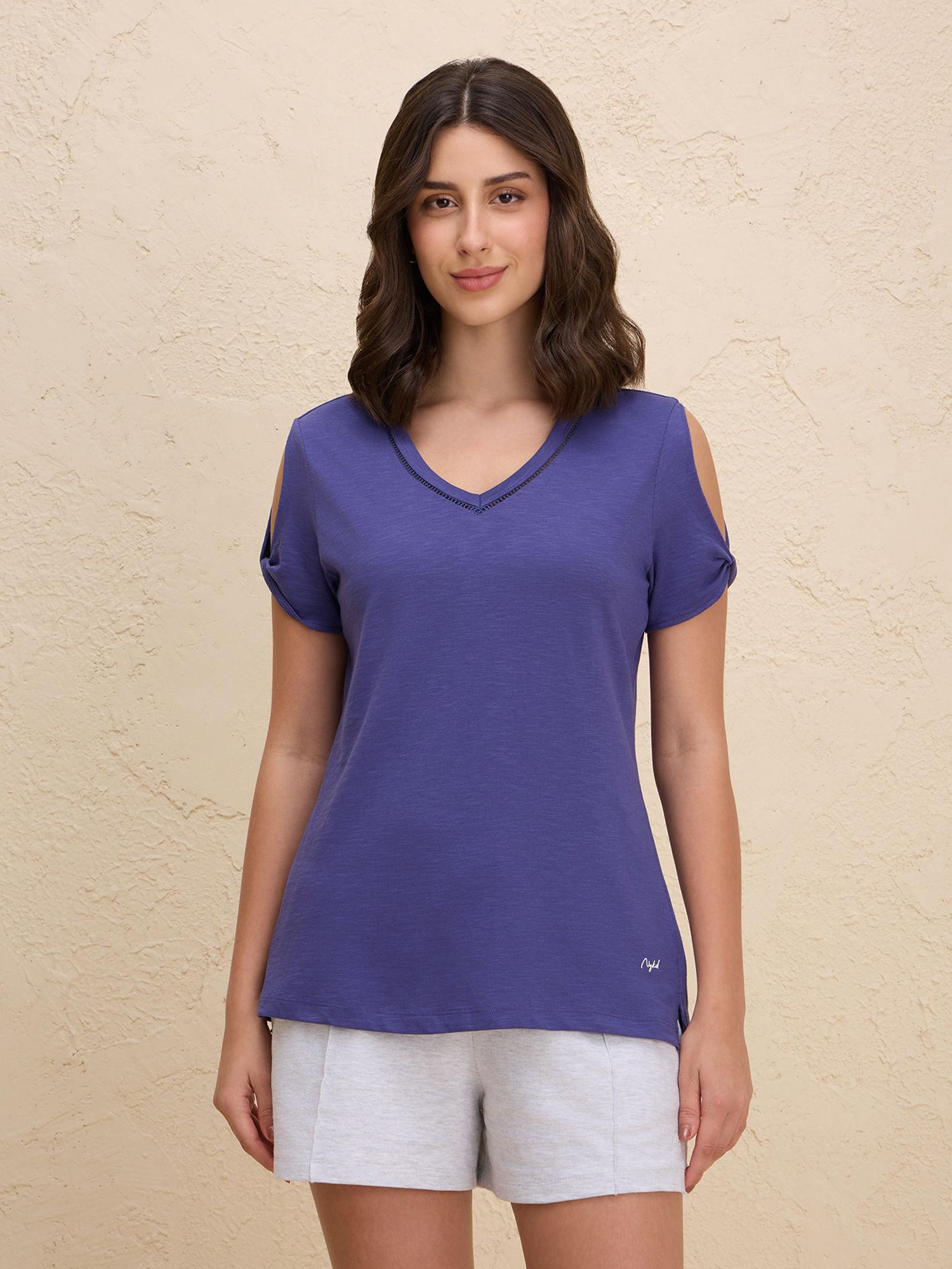 summer essential super comfy relaxed v neck slub cotton tee-nyle513-blue