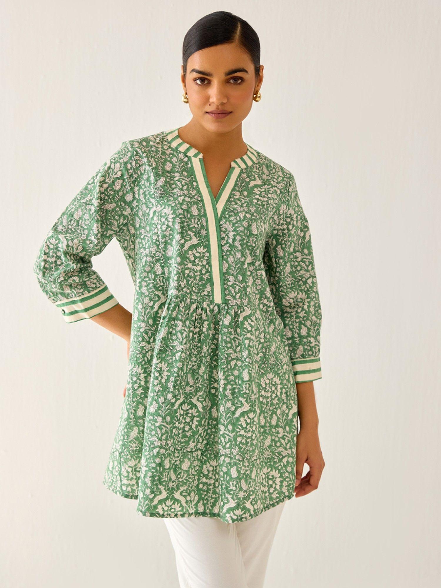 summer green fit and flare kurti