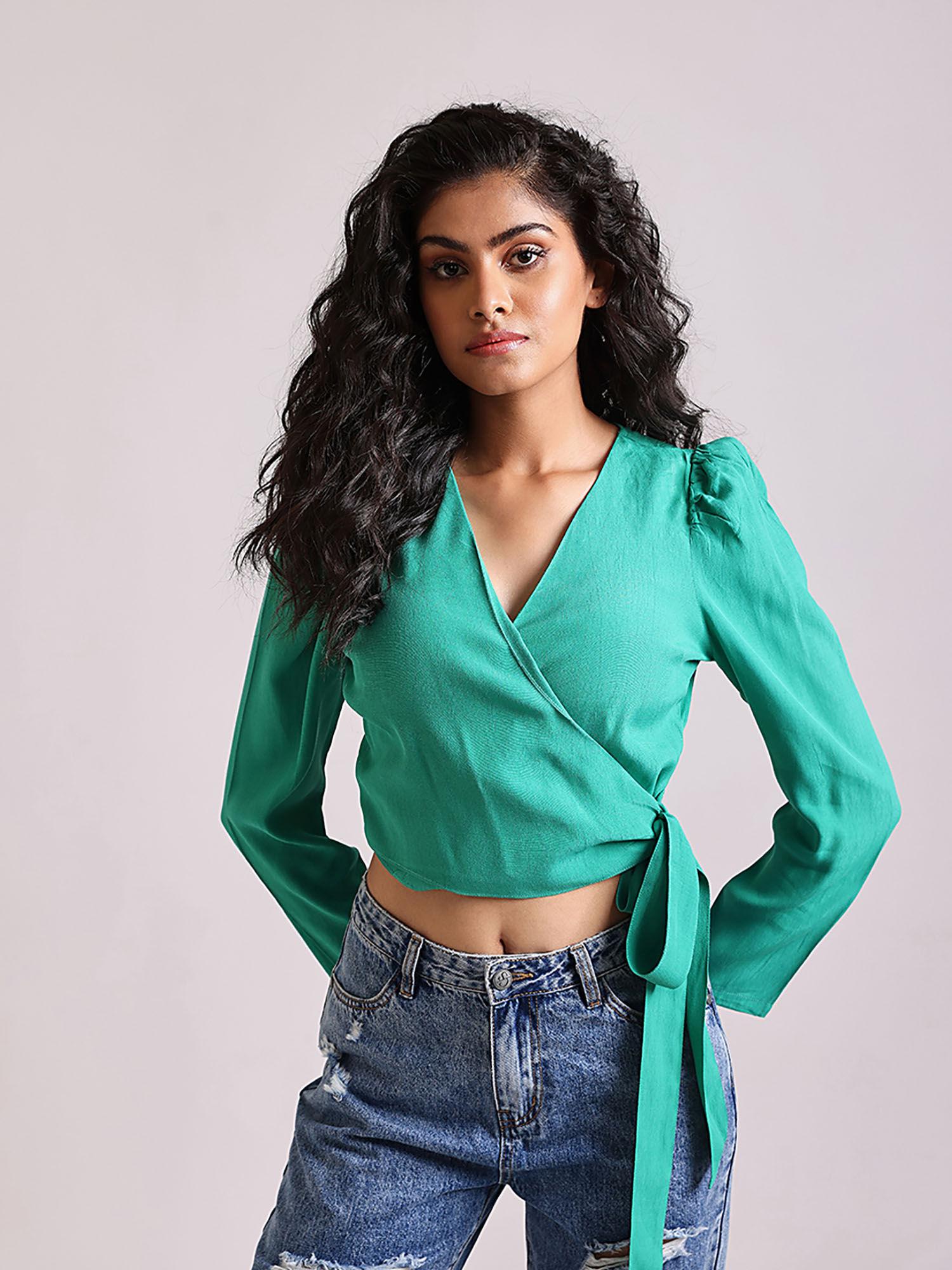 summer green wrap up top