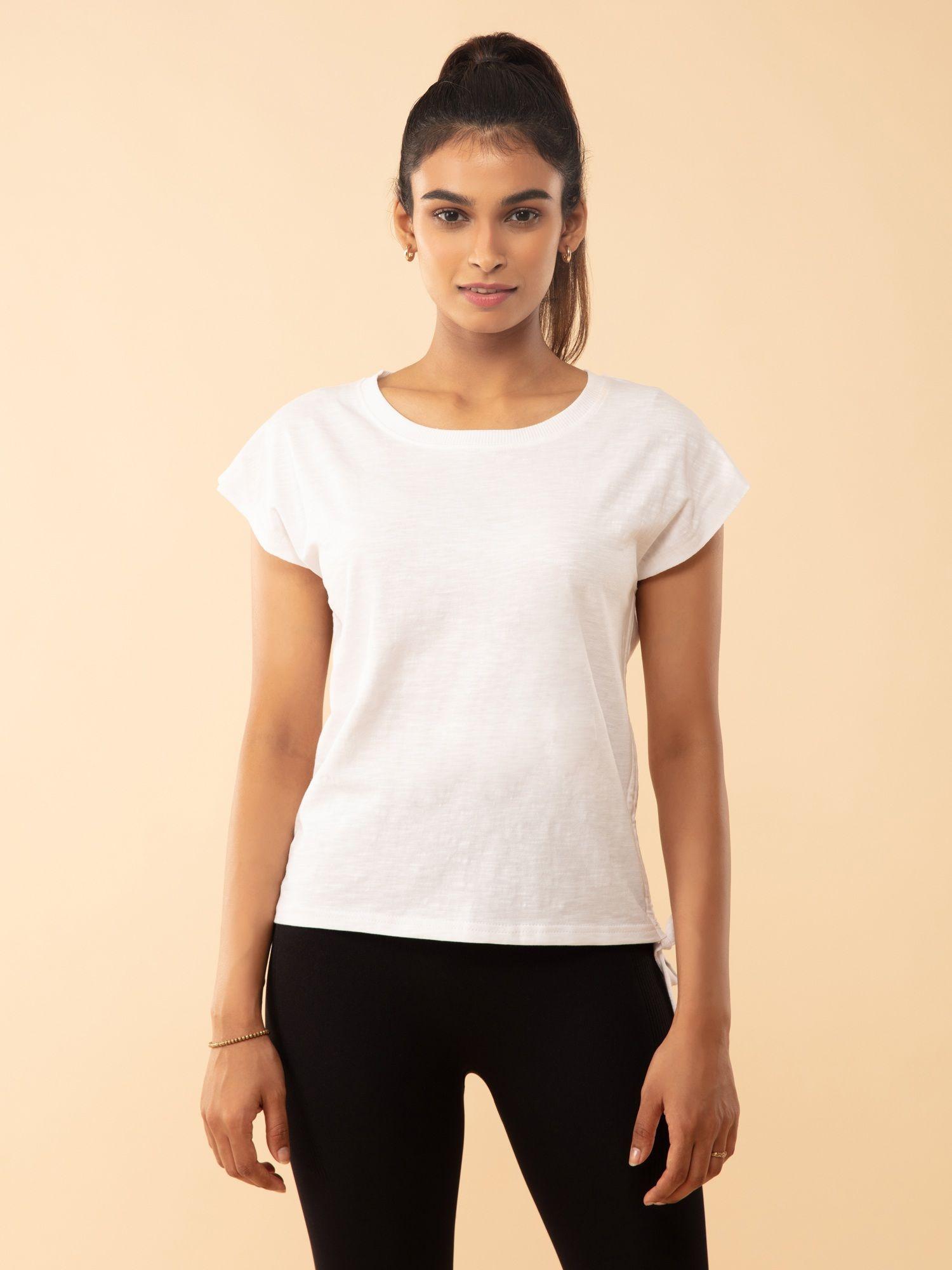 summer tee with pull up ruching at sides - nyat240 bright white