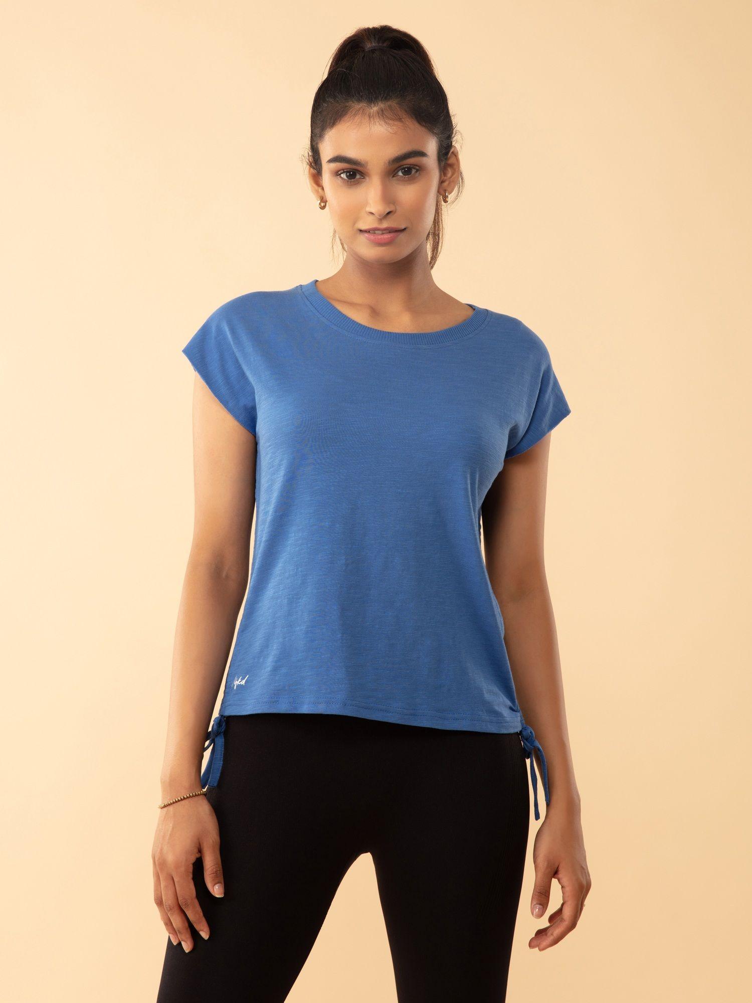 summer tee with pull up ruching at sides - nyat240 daylight blue