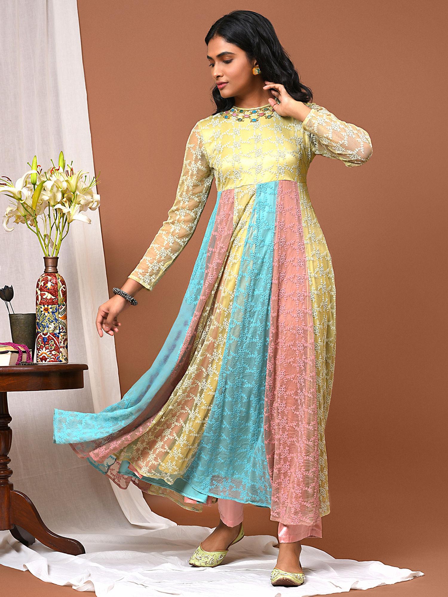 summer tulle collage kurta and pant set (set of 3)