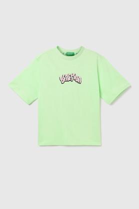 summer varsity collection solid cotton round neck boys t-shirt - green