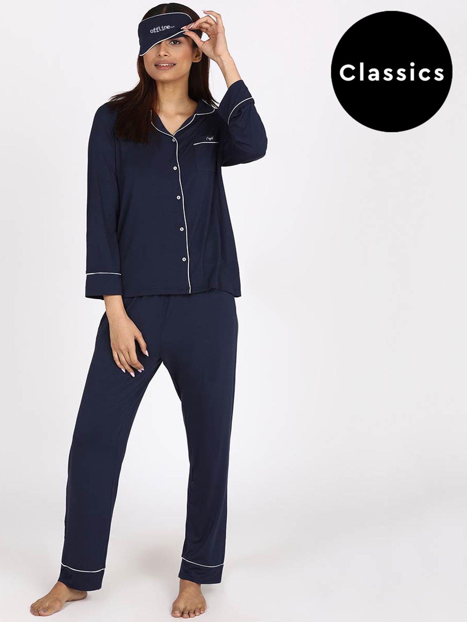 sumptuously soft modal button-down pajama set of 2-navy nys001