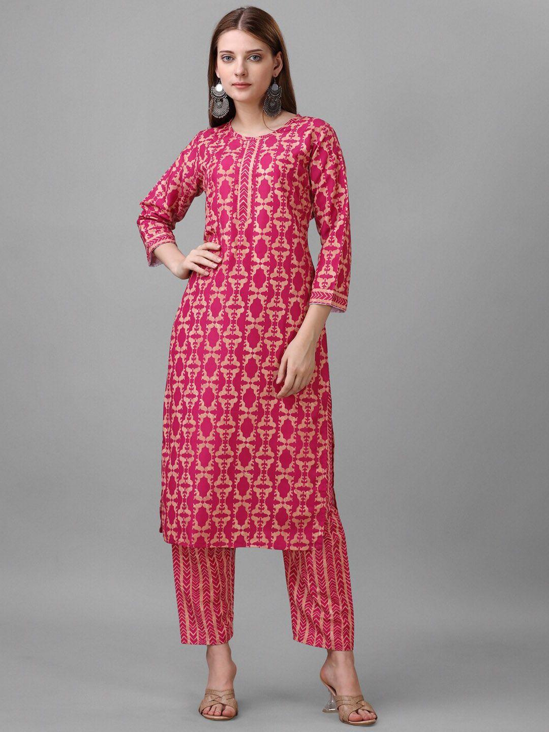 sun fashion and lifestyle women pink ethnic motifs printed regular kurta with trousers