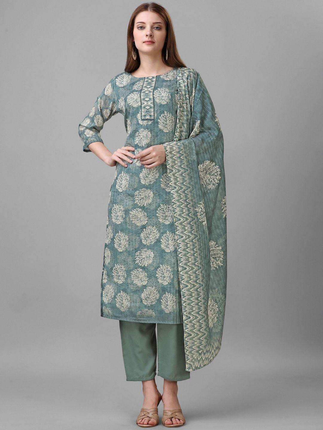 sun fashion and lifestyle ethnic mootifs printed straight kurta & trousers with dupatta