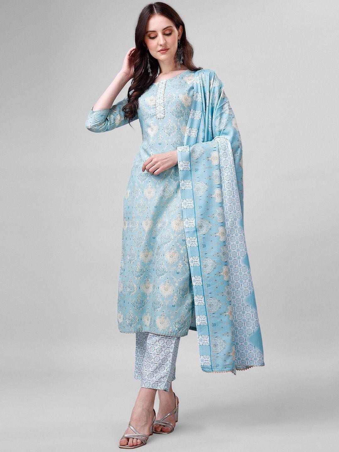 sun fashion and lifestyle ethnic motifs printed regular kurta & trousers with dupatta