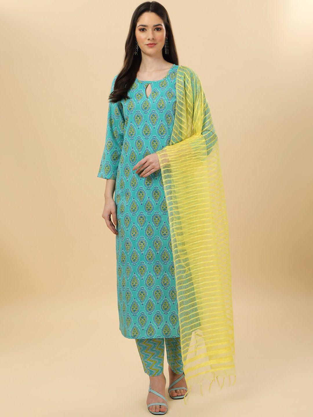 sun fashion and lifestyle ethnic motifs printed straight kurta & trousers with dupatta