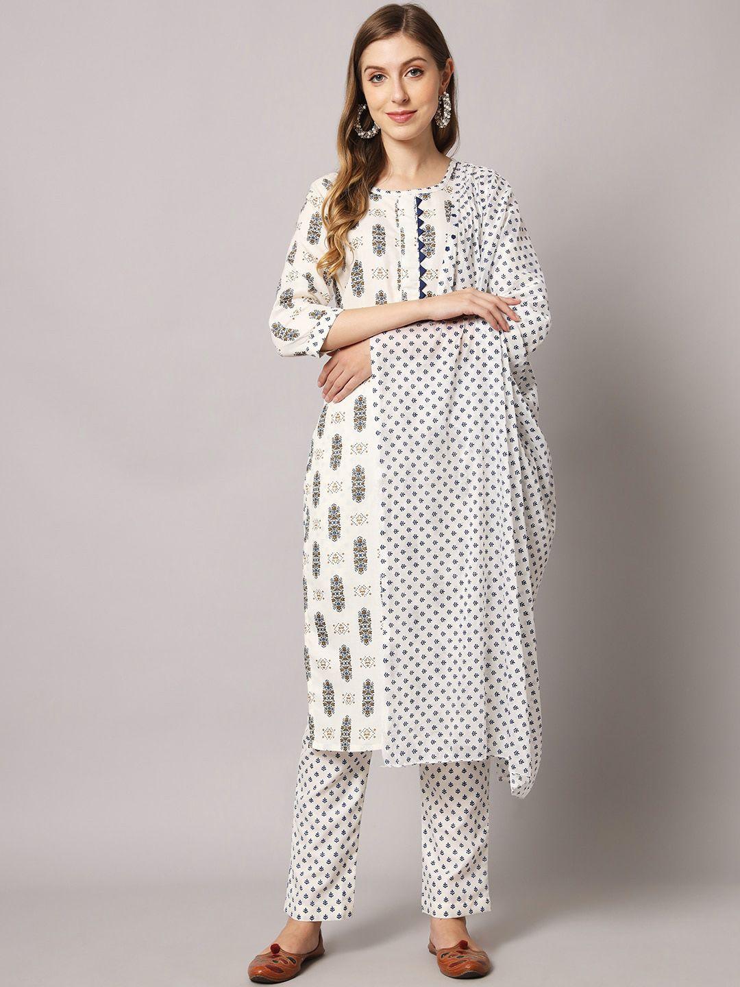 sun fashion and lifestyle ethnic motifs printed straight kurta & trousers with dupatta