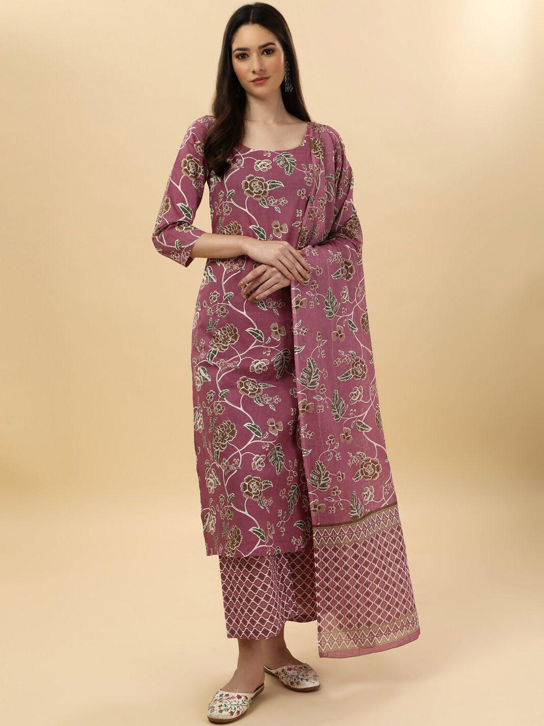 sun fashion and lifestyle floral printed regular kurta with trousers & with dupatta