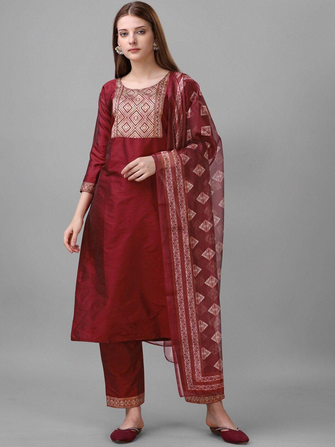 sun fashion and lifestyle yoke design ethnic motifs straight kurta & trousers with dupatta