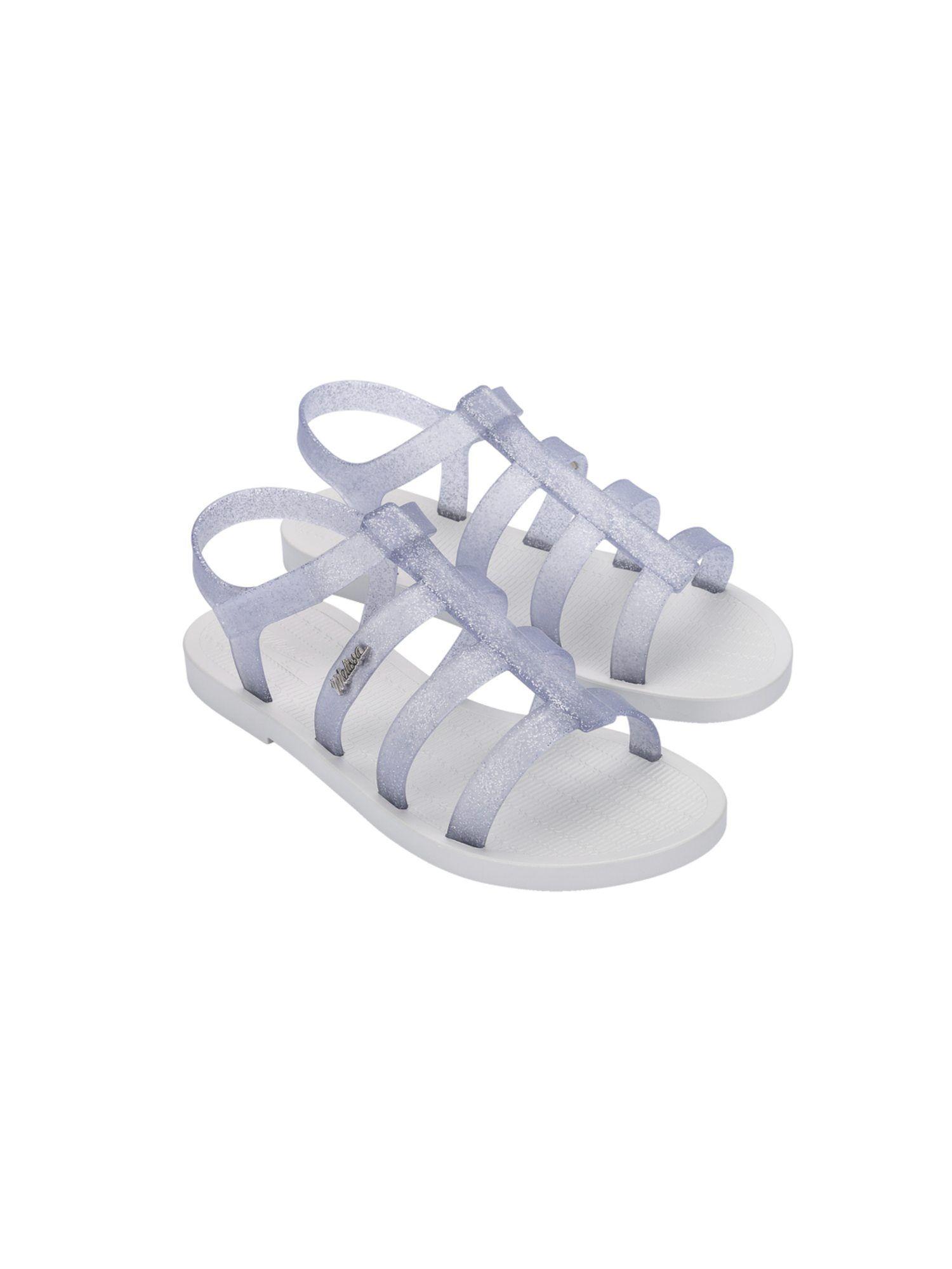 sun rodeo ad clear gliter silver and white solid sandals