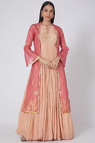 sunburst peach embellished gown with jacket