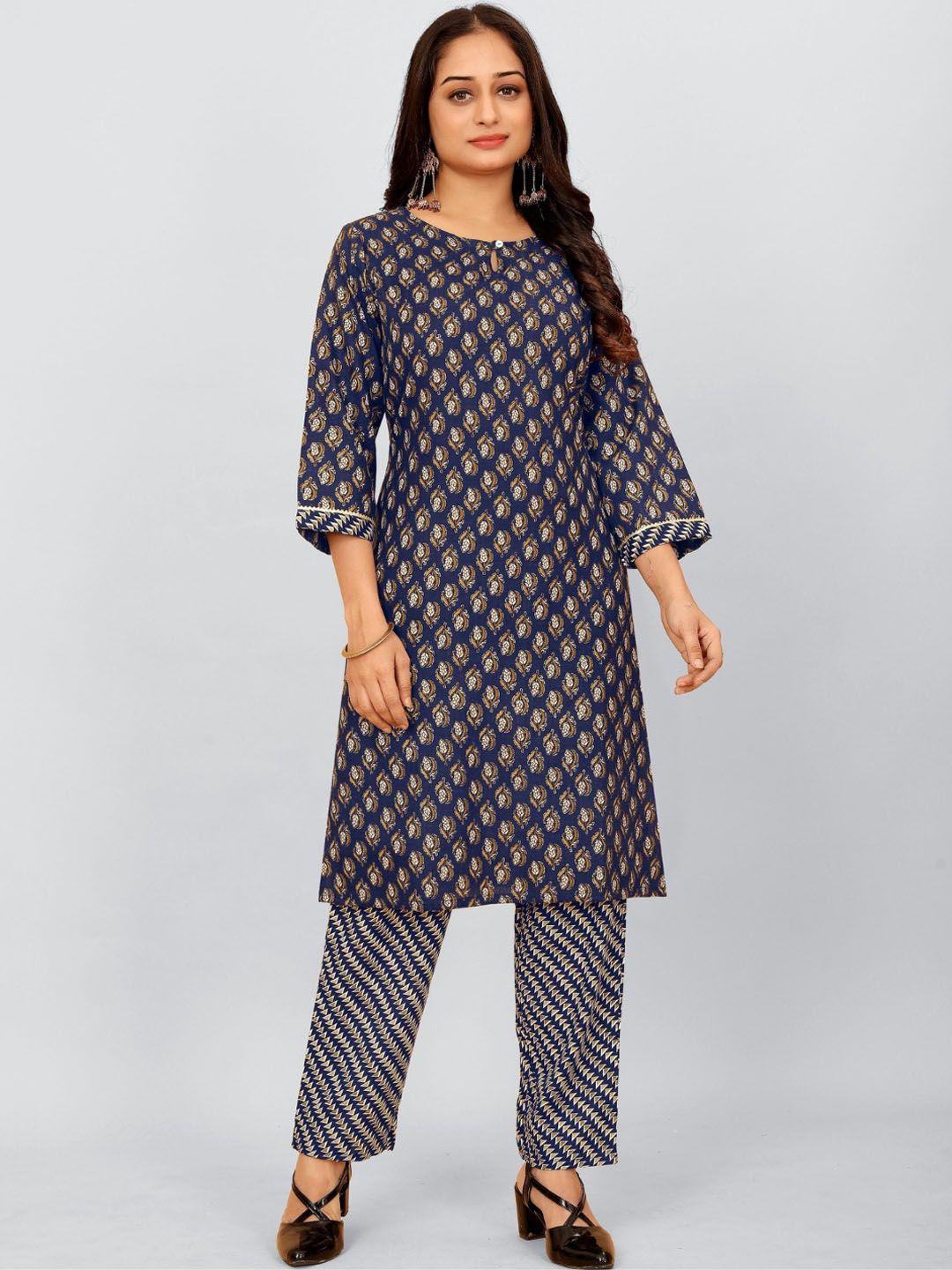 sundarnaari floral printed gotta patti keyhole neck regular straight kurta with trousers