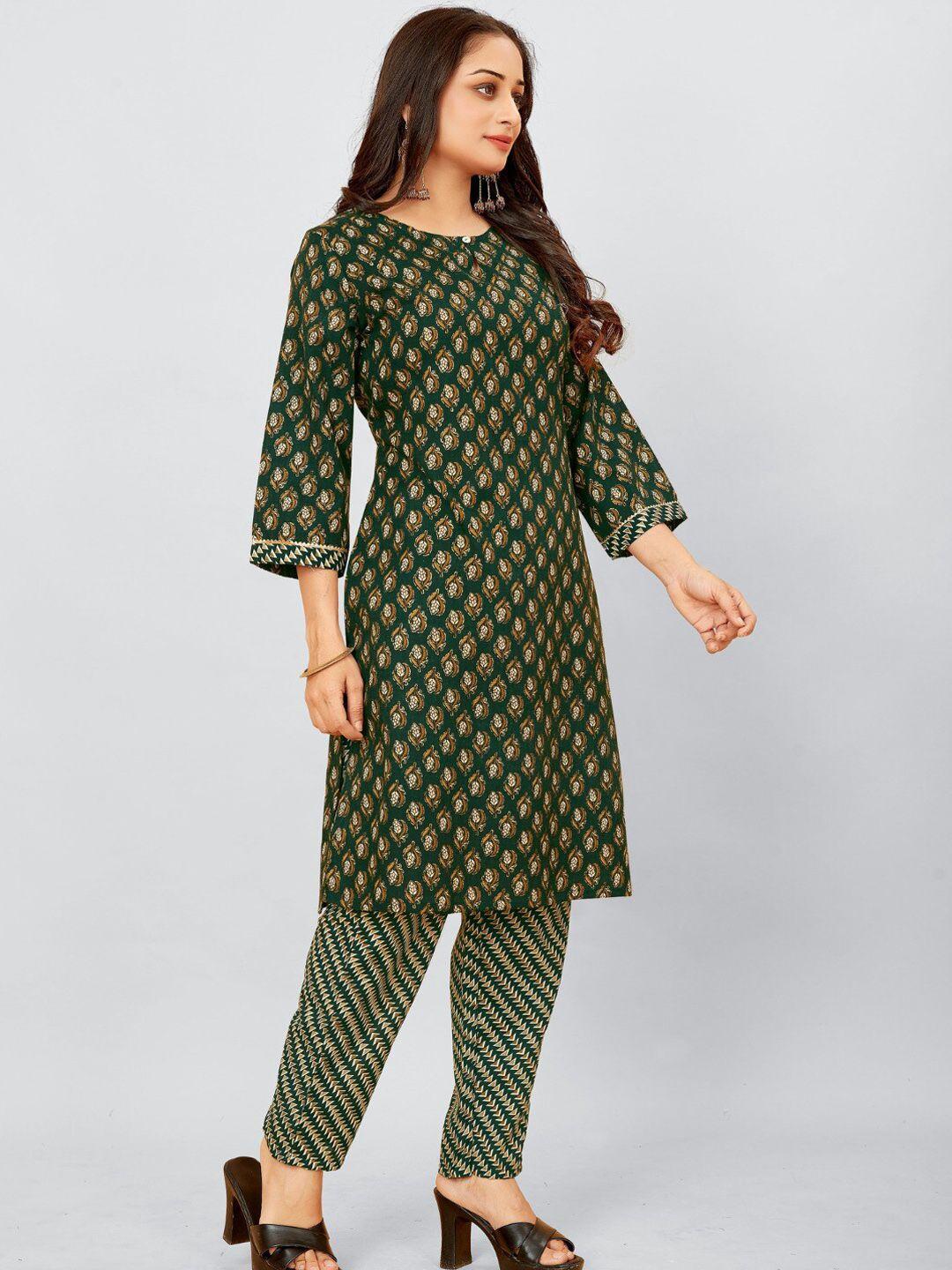 sundarnaari floral printed gotta patti keyhole neck regular straight kurta with trousers