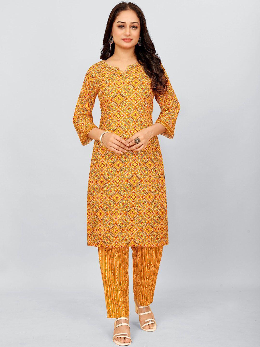 sundarnaari floral printed gotta patti regular straight kurta with trousers