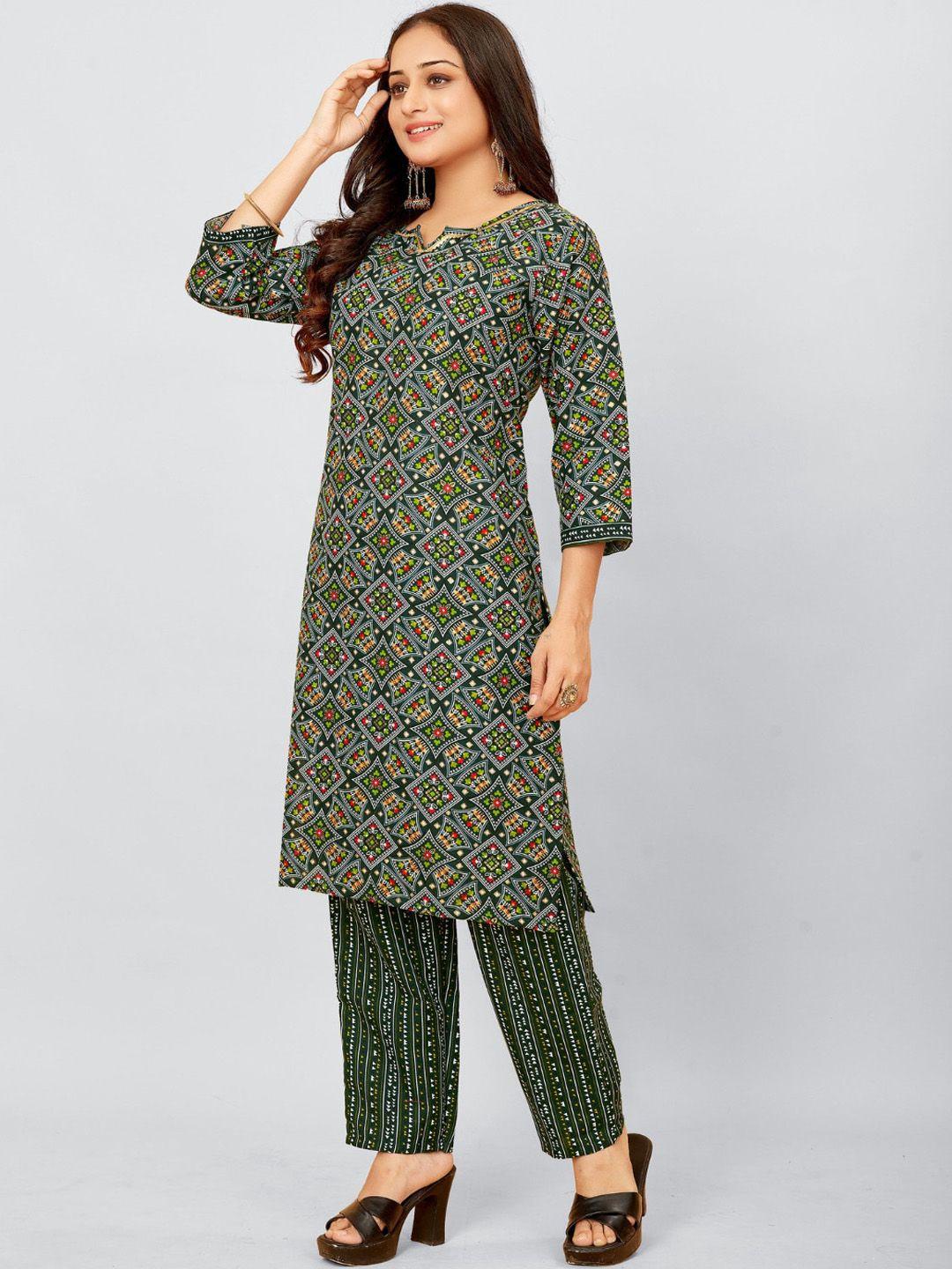 sundarnaari floral printed gotta patti regular straight kurta with trousers