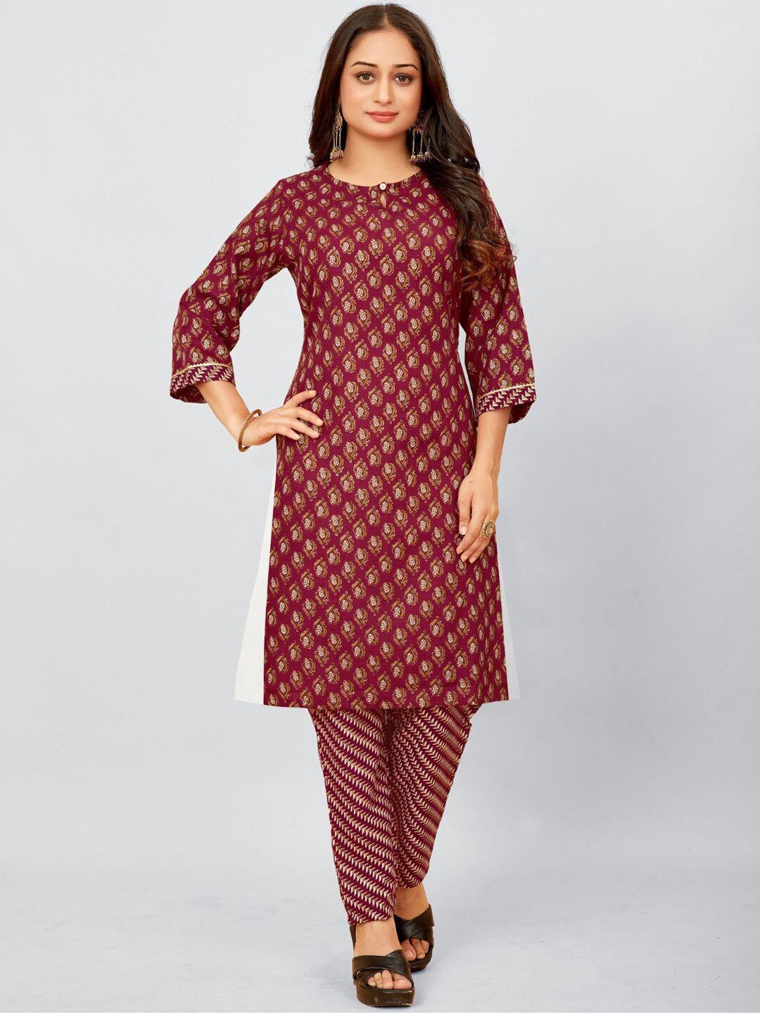 sundarnaari floral printed regular kurta with trousers