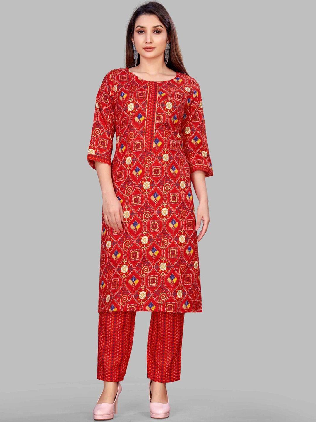 sundarnaari women bandhani printed regular gotta patti kurta with pyjamas